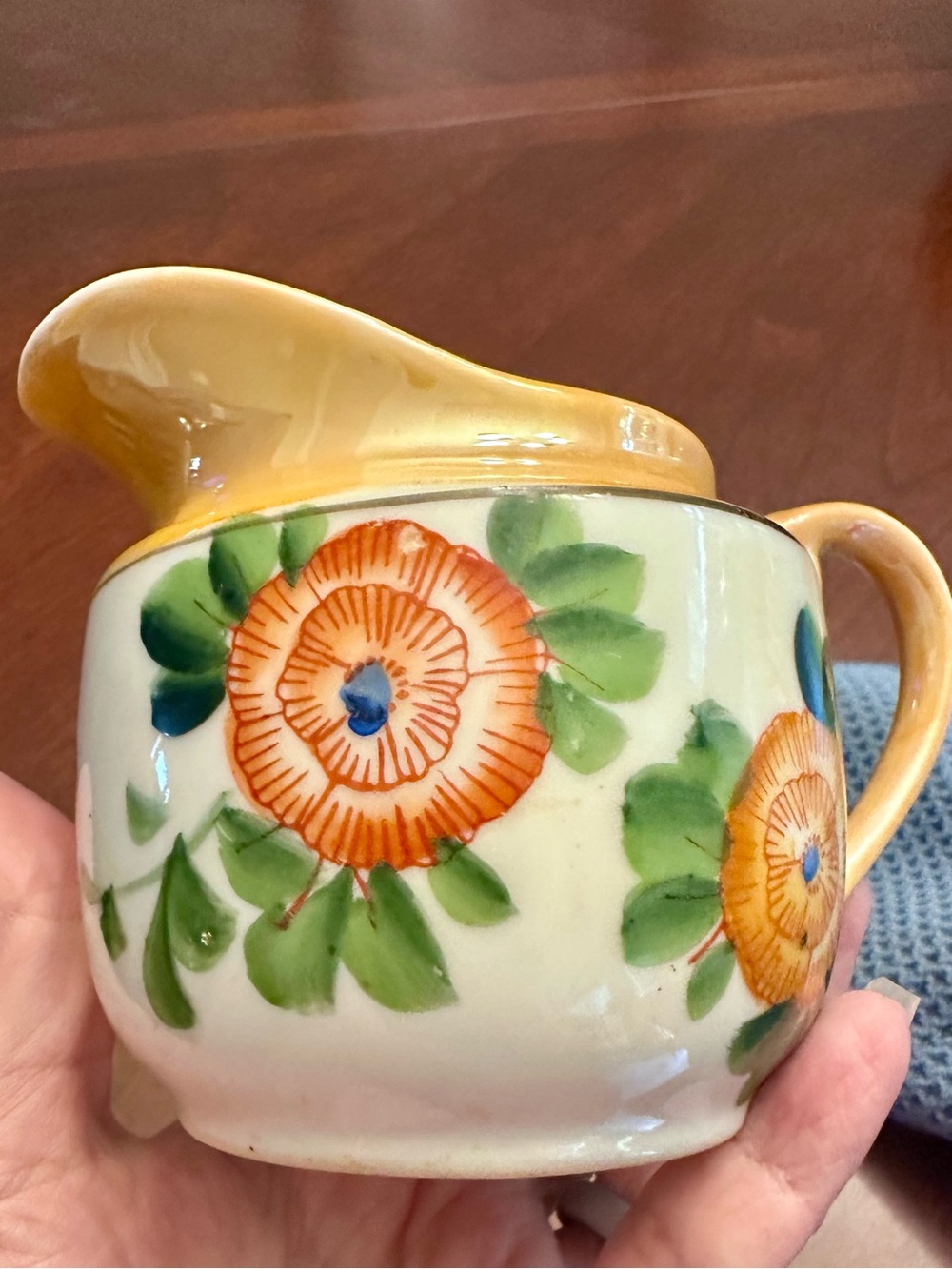 Vintage Hand Painted Floral Creamer Made in Japan Orange Flower Pitcher